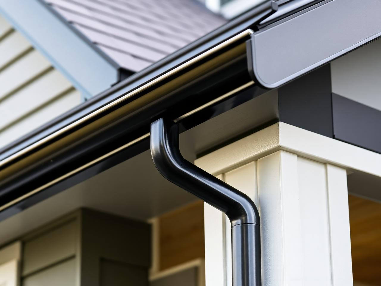 Detail of new black aluminum gutters