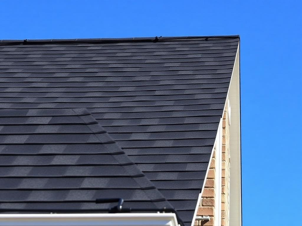 Close-up of newly installed dark architectural shingles